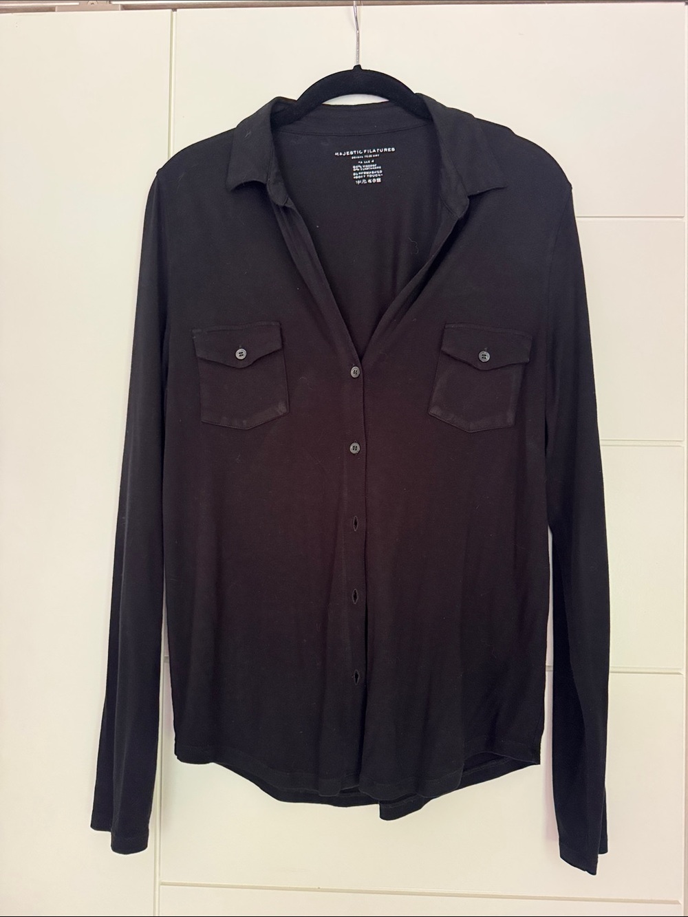Lightweight Black Button-Down Shirt with Chest Pockets
